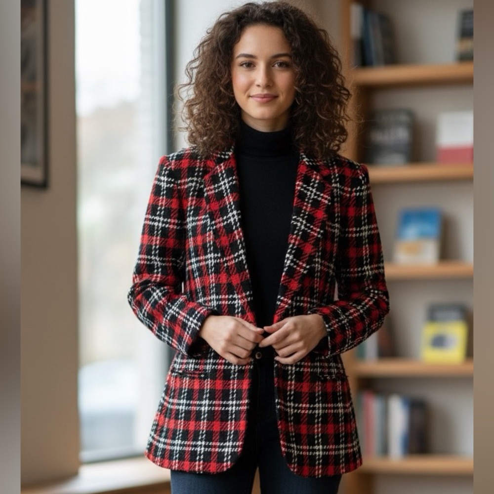 VINTAGE JH collectibles 90s black and red plaid blazer